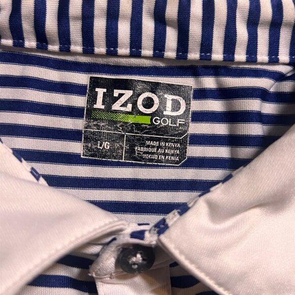 IZOD Golf Men Large White Blue Striped‎ Performance Short Sleeve Golf Polo (W) - Picture 3 of 7